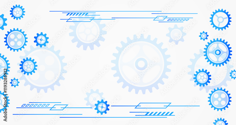 Poster wide grey background of engineering mechanism. for technology presentation or banner. innovation con