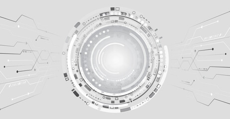 Data transfer and protection, internet communication on a grey background. High computer technology design. Modern science vector presentation. Abstract circles and lines futuristic concept.