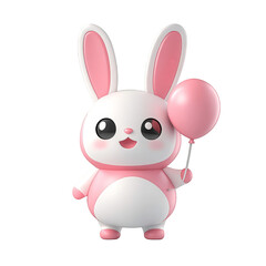 Fototapeta premium Playful bunny holding balloon in a colorful studio setting cute character design whimsical atmosphere