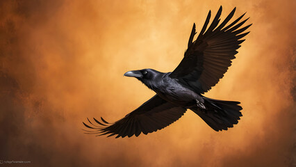 Black Bird with Flaming Wings