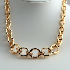 Obraz premium Mockup of a blank elegant gold necklace set against a white background, ideal for jewelry branding, fashion accessories, and luxury marketing.