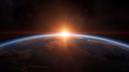 Breathtaking Sunrise View Over Earth from Space in Blue Hue, Blue sunrise earth concept.