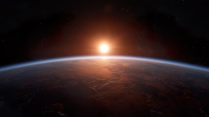 Fototapeta premium Stunning Blue Sunrise Illuminating Earth's Surface from Space, Blue sunrise earth concept.