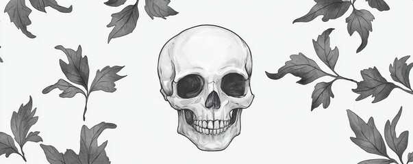 Fototapeta premium Ornate vintage skull illustration with decorative background