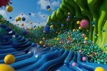 Obraz premium Colorful Abstract Landscape with Floating Spheres in a Vibrant Environment