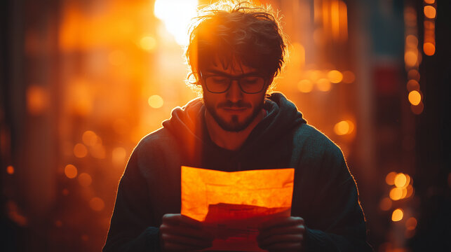 A simple silhouette of a volunteer distributing leaflets at a charity event. bright lighting, contrast