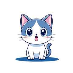 Fototapeta premium Cute cartoon cat sitting on a blue surface whimsical illustration home environment playful concept