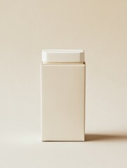 Minimalist milk carton on a neutral background.