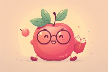 Cheerful apple with glasses and book