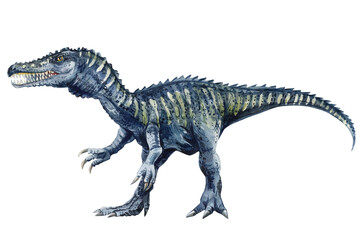 Watercolor dinosaurs Spinosaurus dinosaur watercolor illustration. Hand-painted prehistoric Isolated on white background