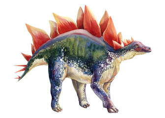 Realistic dinosaur. Stegosaurus dinosaur watercolor illustration. Hand-Painted prehistoric animals art. Dino Isolated © Hanna
