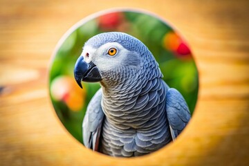 Fototapeta premium African Grey Parrot Round Sticker Design: Cute Bird Illustration for Pet Lovers