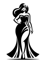 A vector silhouette of a stylish female model isolated on a white background.
