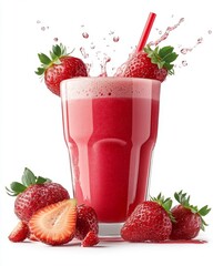 Refreshing strawberry smoothie with splashes.
