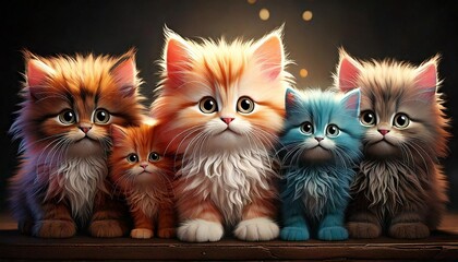 group of different friendly fluffy kitten creatures whose special ability is to tell lies