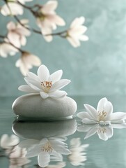 Serene lotus flowers on smooth stones.
