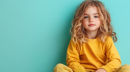 creative image of child posing with confidence in trendy minimalist outfit set against clean studio background with