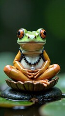 Elegant Frog Meditating with a Bejeweled Necklace in Nature