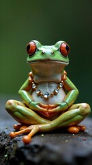 Elegant Frog Meditating with a Bejeweled Necklace in Nature