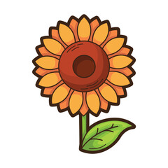 Bright yellow sunflower with leaf, symbolizing growth and positivity. Suitable for summer designs, logos, nature themed projects, and garden themed media