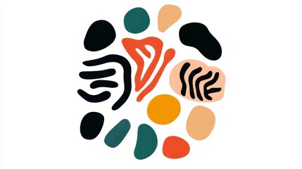 Abstract shapes in a harmonious composition showcasing vibrant colors and organic forms for modern art decoration