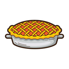 Delicious baked pie in a pan, perfect for food blogs, bakery advertisements, recipe books, and Thanksgiving promotions. Rich, inviting dessert