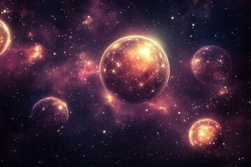 Fototapeta premium Glowing Celestial Bodies in a Starry Nebula