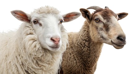 Fototapeta premium Set of sheep portraits on transparent background. Domestic and wild animal concept