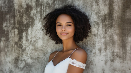 portrait of a latin woman in a white dress