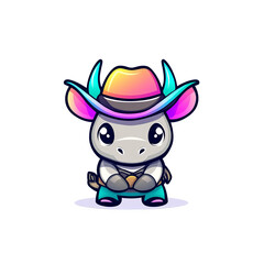 Fototapeta premium Cowboy-themed cute cartoon bull character digital art whimsical style colorful environment playful concept
