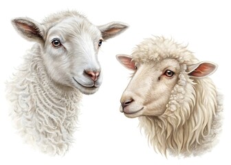 Obraz premium Set of sheep portraits on transparent background. Domestic and wild animal concept