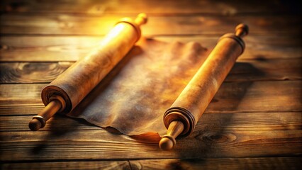Fototapeta premium Ancient Parchment Scroll: Long Exposure Photo of Weathered Texture on Wooden Rods