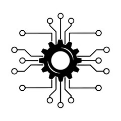Mechanical gear icon with electronic circuit connections.