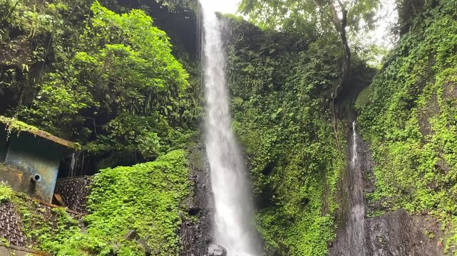 The beauty of Pete Waterfall in Banyumas Regency, Central Java, indonesia. It was taken on January 15, 2025 by a professional. It's a wonderful landscape with a nice view