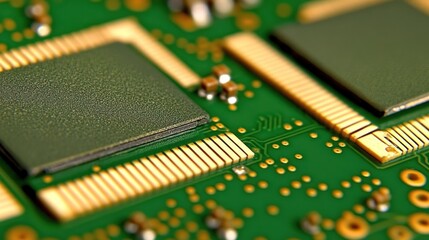 Obraz premium Close-Up of Electronic Circuit Board with Microchips in Focus for Education