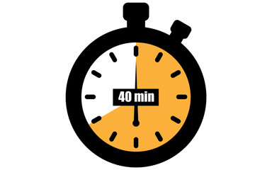 Forty minutes stopwatch icon, 40 min waiting time vector illustration, stopwatch with 40 minutes