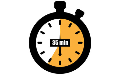 Thirty five minutes stopwatch icon, 35 min waiting time vector illustration, stopwatch with 35 minutes