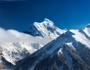 Obraz premium Generated image majestic snowy mountain peak towering above the clouds, its pristine white slopes
