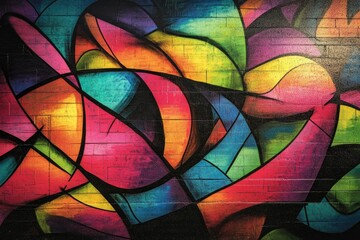 Fototapeta premium vibrant image of graffiti wall featuring large colorful abstract design captured under soft evening light