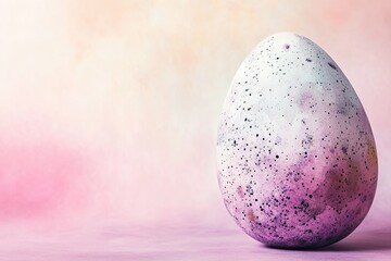 watercolor-style easter egg with speckled textures resting on soft gradient background