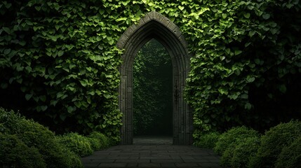Obraz premium Lush greenery and gothic arches a dreamlike adventure