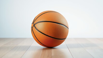 Obraz premium Soft diffused lighting highlighting the texture of a basketball on wooden floor.