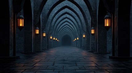 Fototapeta premium Atmospheric gothic architecture exploring dimly lit alleyways