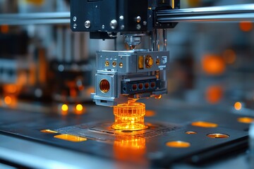Fototapeta premium Advanced 3D printing technology in action at a manufacturing facility showcasing intricate design and precision