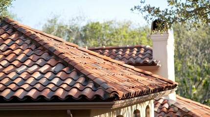 A close-up of a roofer securing tile roofing on a home, ensuring that each tile is properly positioned for maximum durability