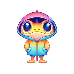 Obraz premium Colorful cartoon frog in hoodie digital art playful environment whimsical design vivid colors