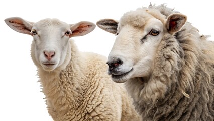 Fototapeta premium Set of sheep portraits on transparent background. Domestic and wild animal concept