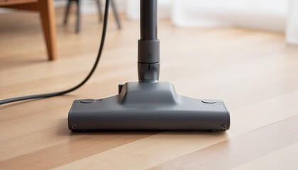 Vacuum cleaner head on wooden floor indoors