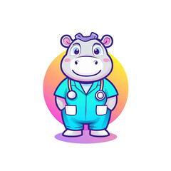 Fototapeta premium Cheerful cartoon hippo doctor children���s illustration digital art playful environment close-up view healthcare c