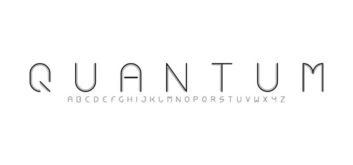 Quantum, Abstract technology science alphabet lowercase font. digital space typography vector illustration design